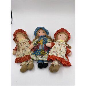 Vtg Knickerbocker Holly Hobbie & Carrie (x2) 9” Cloth Dolls 1970’s